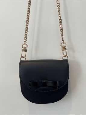 Anne Klein Black Bow Detail Mini Wallet Cardholder w/ Gold Tone Chain Strap